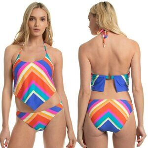 Trina Turk Sunset Chevron Handkerchief Tankini Top & Bottom Swimsuit Set size 12